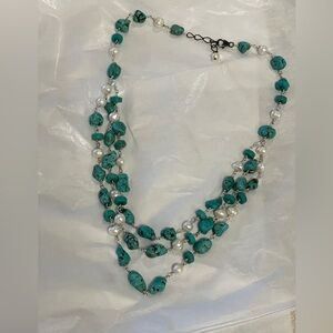 Turquoise & Pearl Layered Statement Necklace | Boho Coastal Chic Jewelry